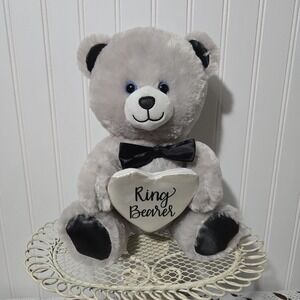 Build A Bear‎ Ring Bearer 2019 BAB Workshop Blue Eye Black Tie Heart Holds Ring